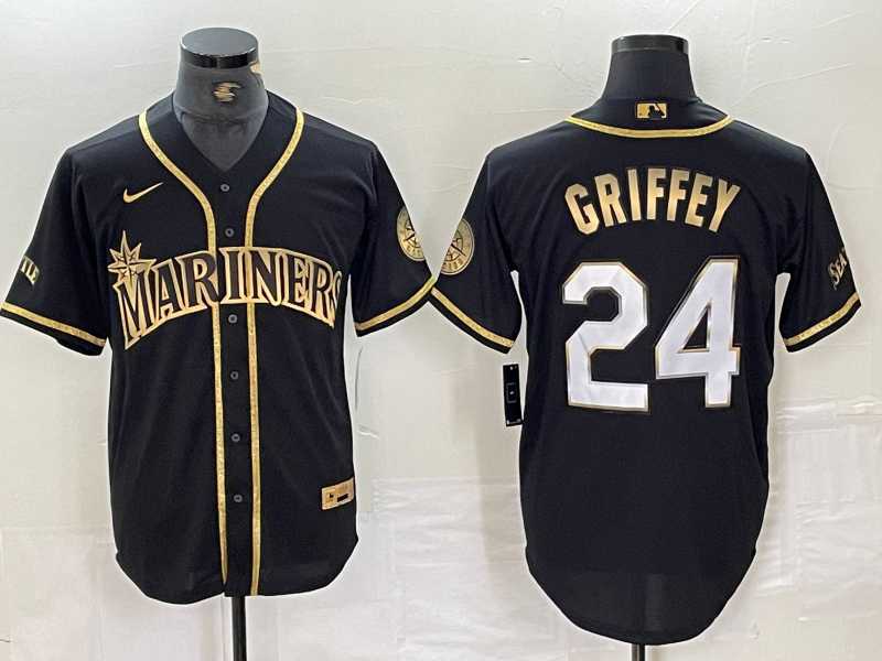 Men%27s Seattle Mariners #24 Ken Griffey Jr Black 2021 Golden Edition Stitched Cool Base Nike Jersey